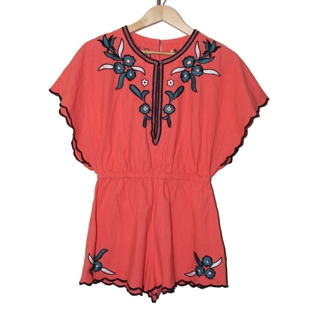 FREE PEOPLE EMBROIDERED FLORAL JUMSUIT SOPHIA BOHO ROMPER SUMMER BUTTERFLY Sz. S